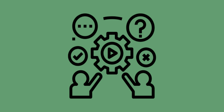 A plain green rectangle with an graphic showing two people with various icons to illustrate a moral discussion.